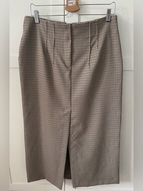 NWOT Zara Brown Black Houndstooth Pencil Skirt XL | Preppy Fall Workwear Classic